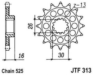 reťazové koliesko JTF313.16, JT (16 zubov) HONDA VFR 750 R (88-93)