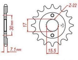 reťazové koliesko pre sekundárne reťaze typu 428, JT - Anglicko (15 zubov)