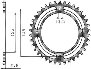 oceľová rozeta SUN1-3538-45, SUNSTAR (45 zubov) YAMAHA