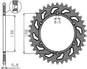 oceľová rozeta SUN1-3631-50, SUNSTAR (50 zubov) BETA, GAS GAS, HUSQVARNA, SHERCO