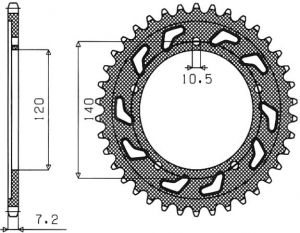oceľová rozeta SUN1-4499-42, SUNSTAR (42 zubov) KAWASAKI, SUZUKI, TRIUMPH