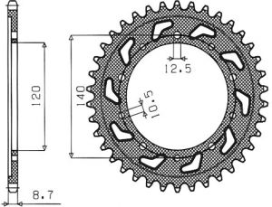 oceľová rozeta SUN1-5500-42, SUNSTAR (42 zubov) SUZUKI GSX-R 1000, SV 1000