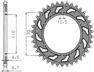 oceľová rozeta SUN1-5474-43, SUNSTAR (43 zubov) SUZUKI, YAMAHA