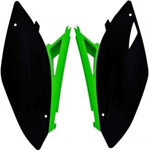 bočné číselné tabuľky, RTECH (čierno-zelené, pár) KAWASAKI KX 250/450 F