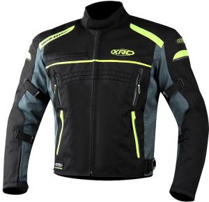 Textilná vodeodolná bunda na motorku XRC Totter WTP čierna/šedá/fluo