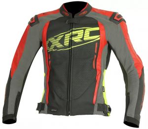 Športová kožená bunda XRC HADERG 2.0 čierna/červená/žltá fluo