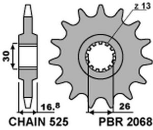 PBR reťazové koliesko 2068 16, HONDA CBR 600F 99-14, CBR 600RR 03-16, 16 zubov