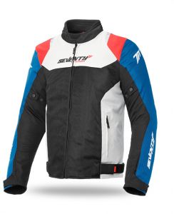 Bunda na motocykel SEVENTY DEGREES SD-JR48 čierna/biela/modrá/červená-VýPREDAJ