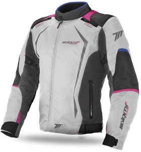Dámska bunda na motocykel SEVENTY DEGREES SD-JR49 biela/ružová/modrá
