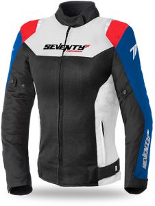 Dámska bunda na motocykel SEVENTY DEGREES SD-JR50 čierna/biela/modrá/červená