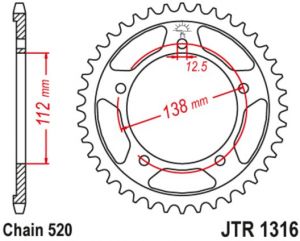 oceľová rozeta JTR1316.38, JT (38 zubov) HONDA CB/CBR 500, CTX 700, NC 750