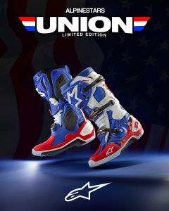 Topánky TECH 10 limit. edícia UNION REDBUD MX, ALPINESTARS (červ./mod./biela/)