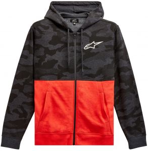 Mikina CAMO BLOCK HOODIE, ALPINESTARS (šedá camo/červená fluo)