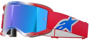 okuliare VISION 5 CORP, ALPINESTARS (červená/biela/modrá, zrkalové modré plexi)
