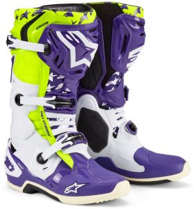 topánky TECH 10 DIRT STUDIOS, ALPINESTARS (biela/fialová/žltá fluo)