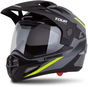 prilba Tour 2.0 X-tra, CASSIDA (sivá/žltá fluo/čierna/čierny matný šilt, plexi s