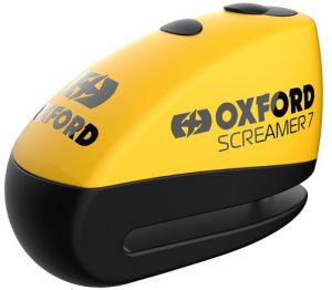 Zámok na brzdový kotúč motocykla s alarmom SCREAMER 7, OXFORD (žltý/čierny),