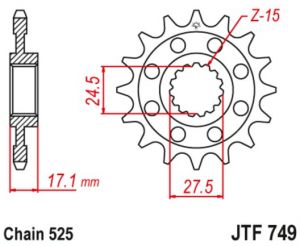 reťazové koliesko JTF749.15, JT (15 zubov) DUCATI Panigale 1199/1299